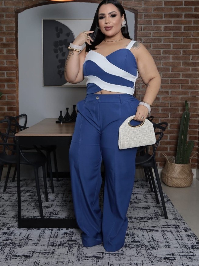 Conjunto feminino Plus soze de calça e cropped (129)