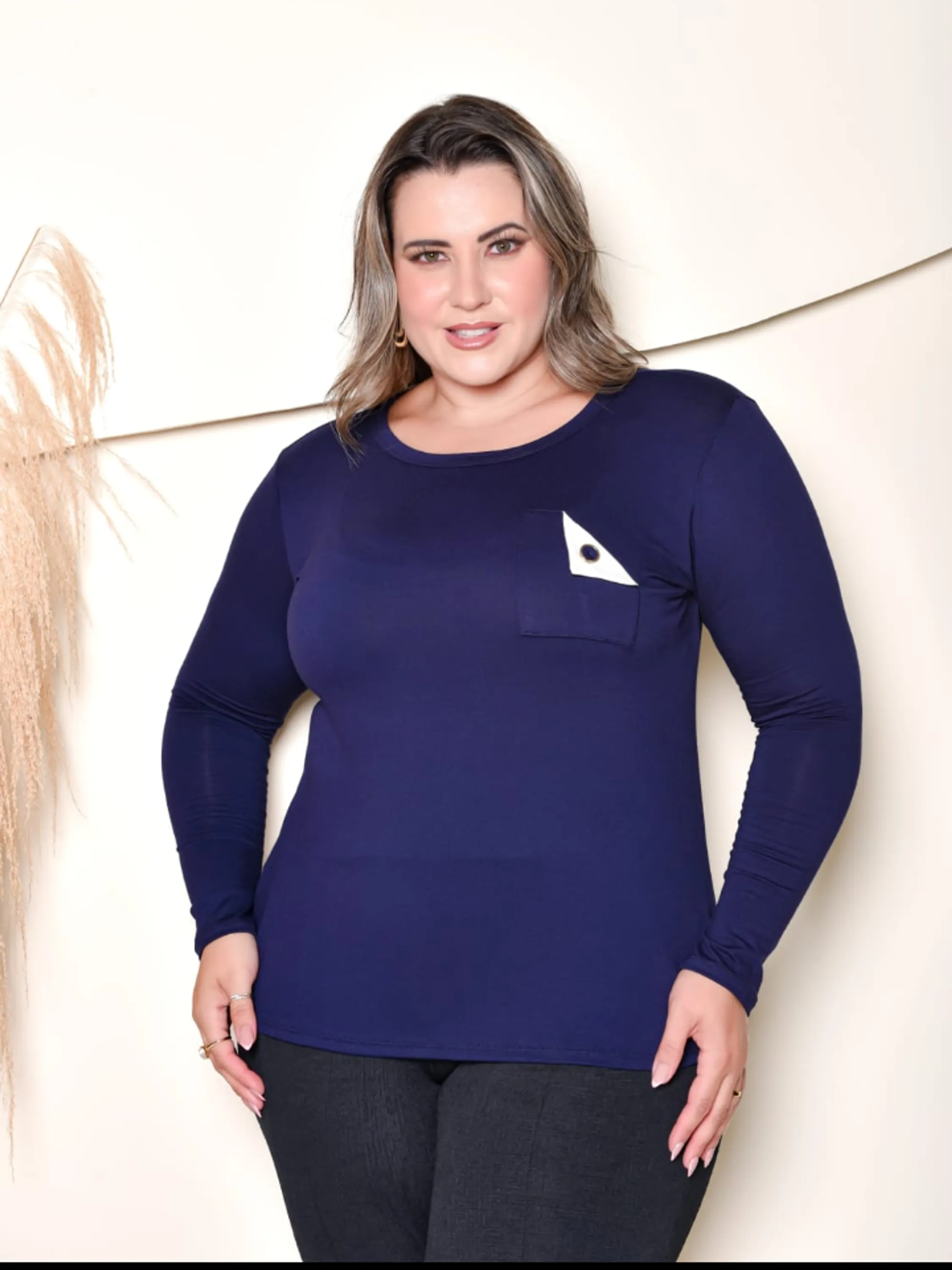 Blusa feminina Plus size manga longa (101)