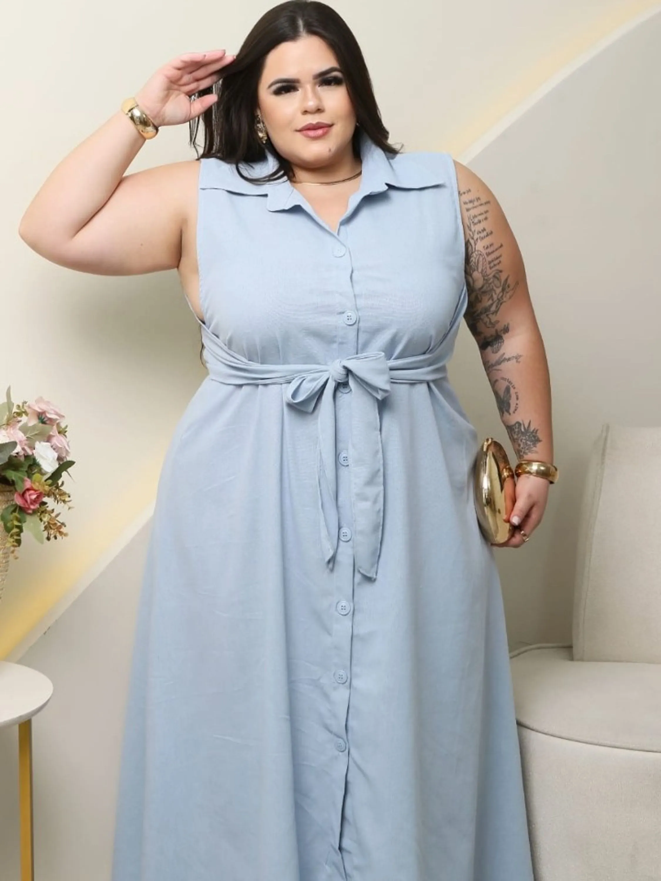 Vestido de amarração frontal feminino Plus size (141)