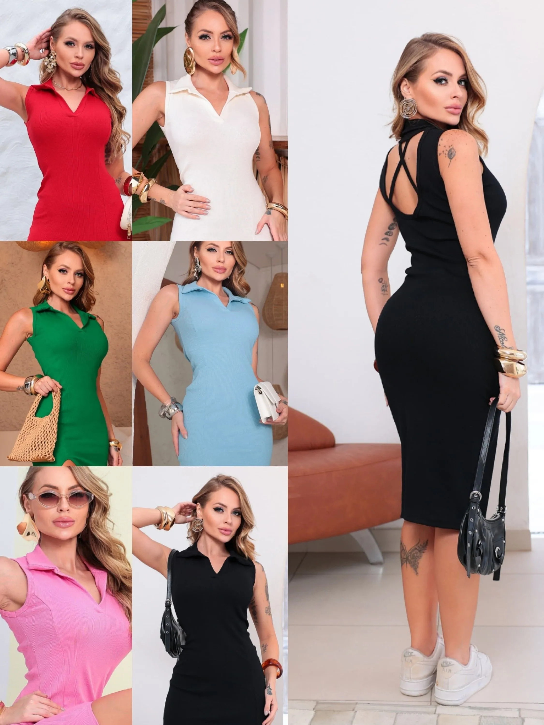 Vestido Midi feminino tecido Ribana (138)