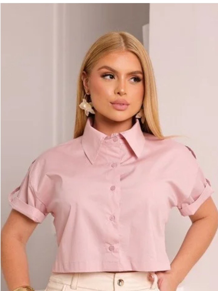 Camisa cropped manga curta com botões (193)
