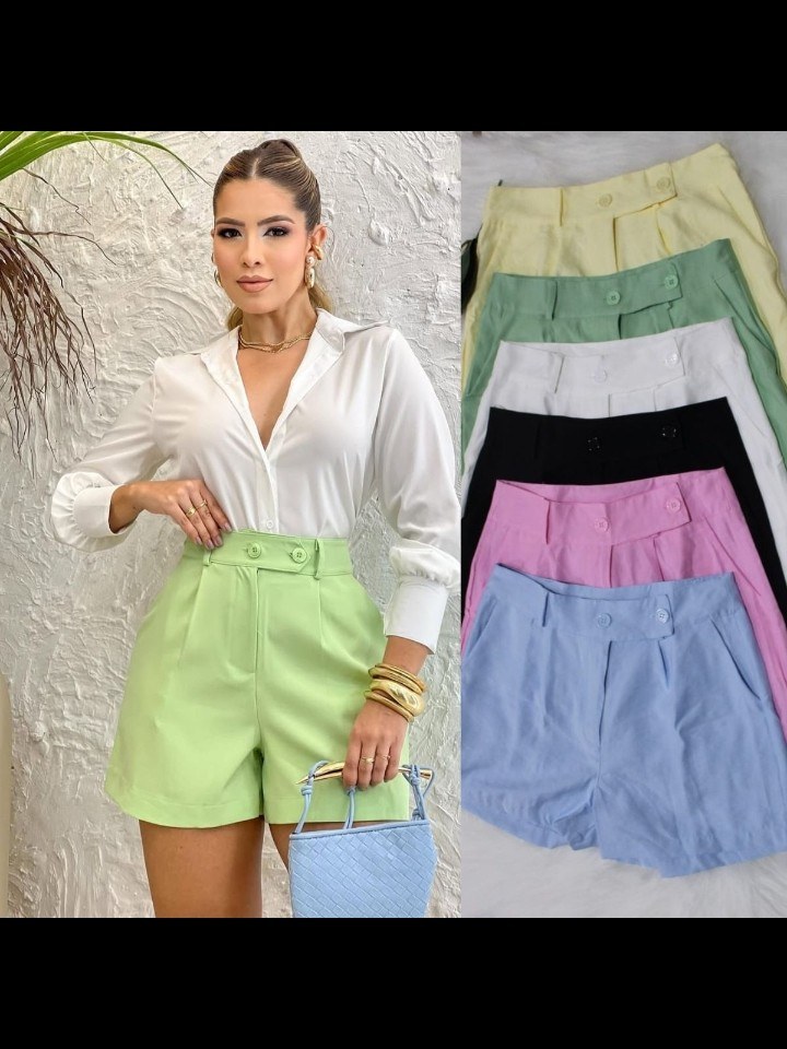 Shorts feminino com botão e zíper Alfaiataria (96)