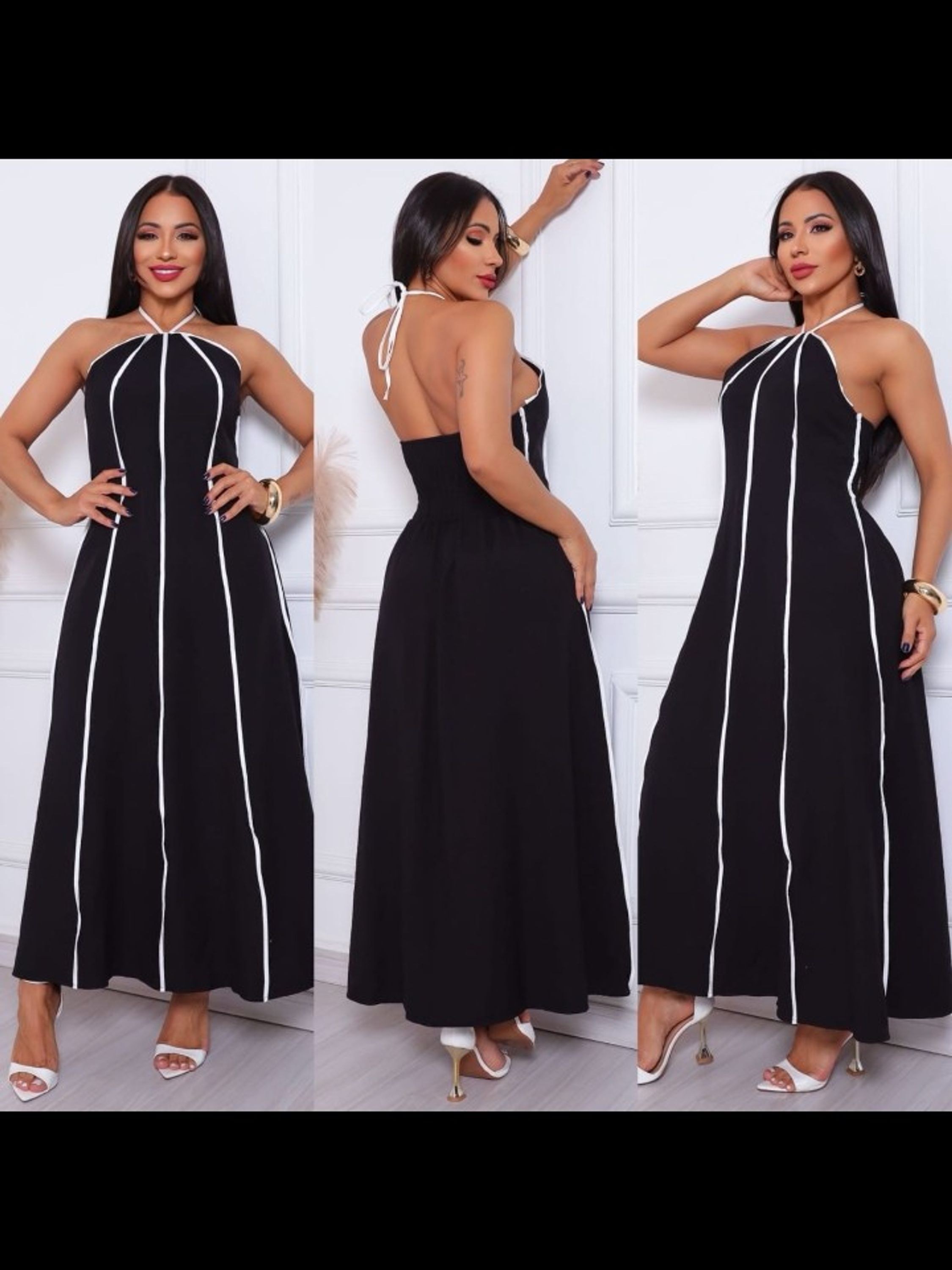 Vestido longo com risca e elástico nas costas (145)