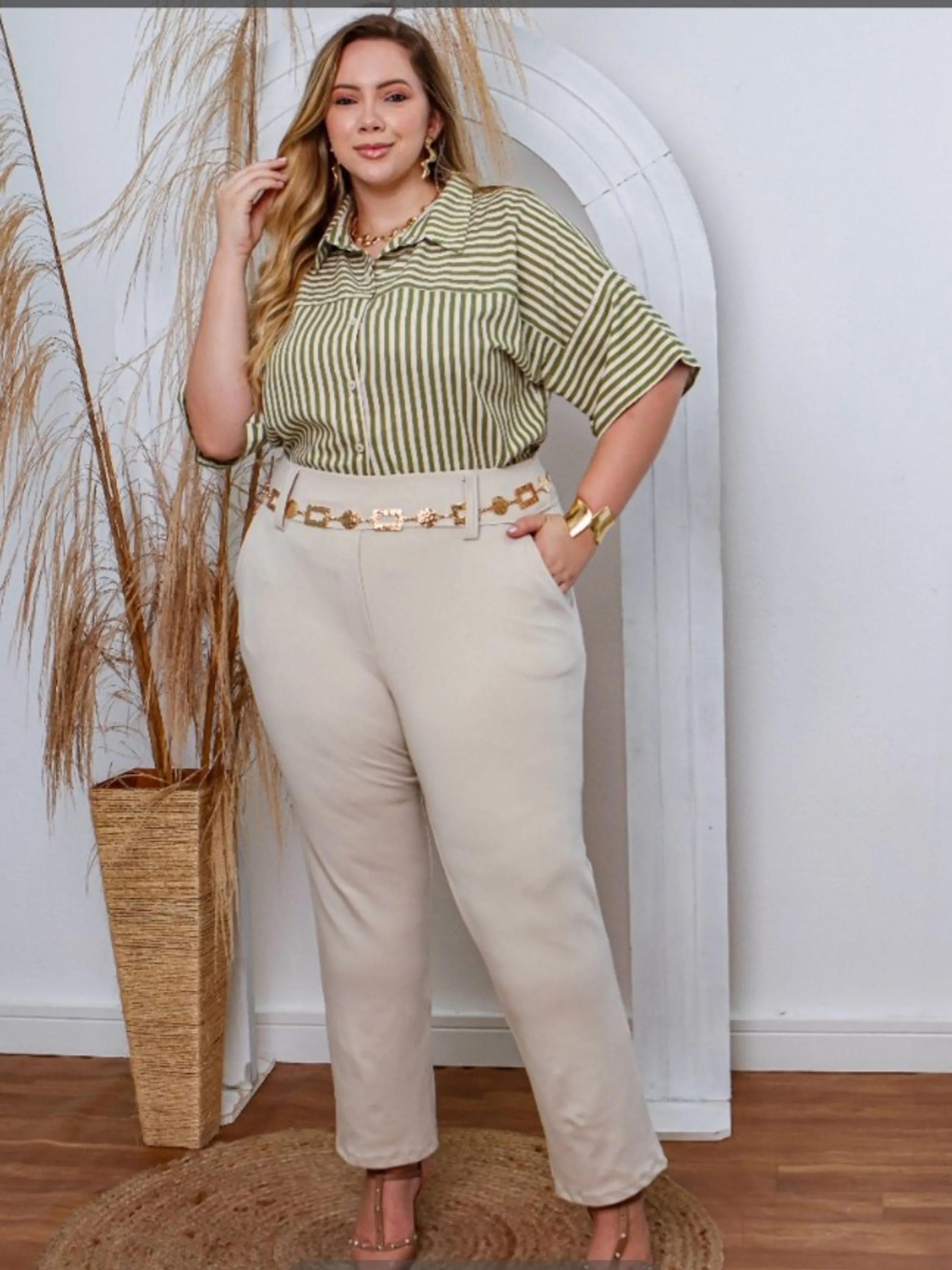 Calça Frear feminino acompanha cinto Plus size (123)