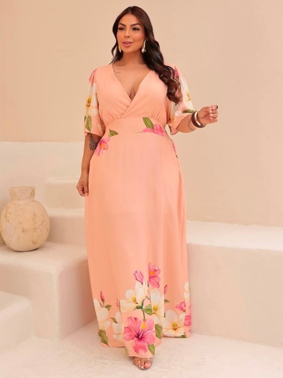 Vestido longo feminino Plus size estampado (201)