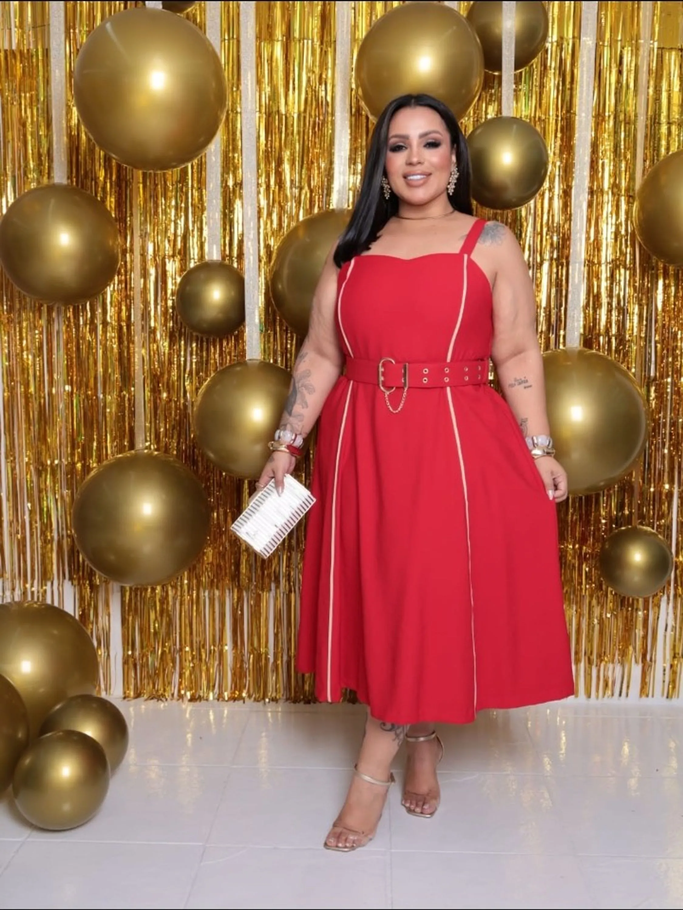 Vestido Midi de alça Plus size com cinto (129)