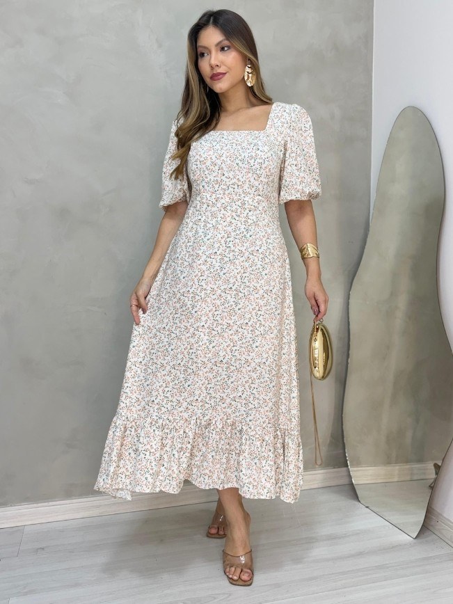 Vestido Midi feminino estampado com lastex nas costas (143)