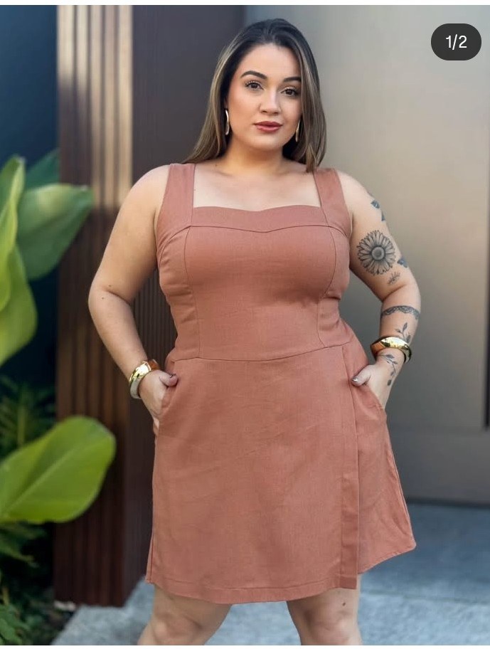 Macaquinho Shorts saia feminino Plus size (159)