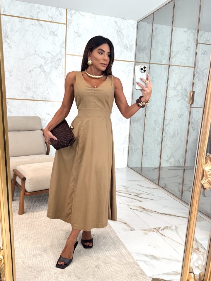 Vestido Midi feminino forrado com bojo (149)