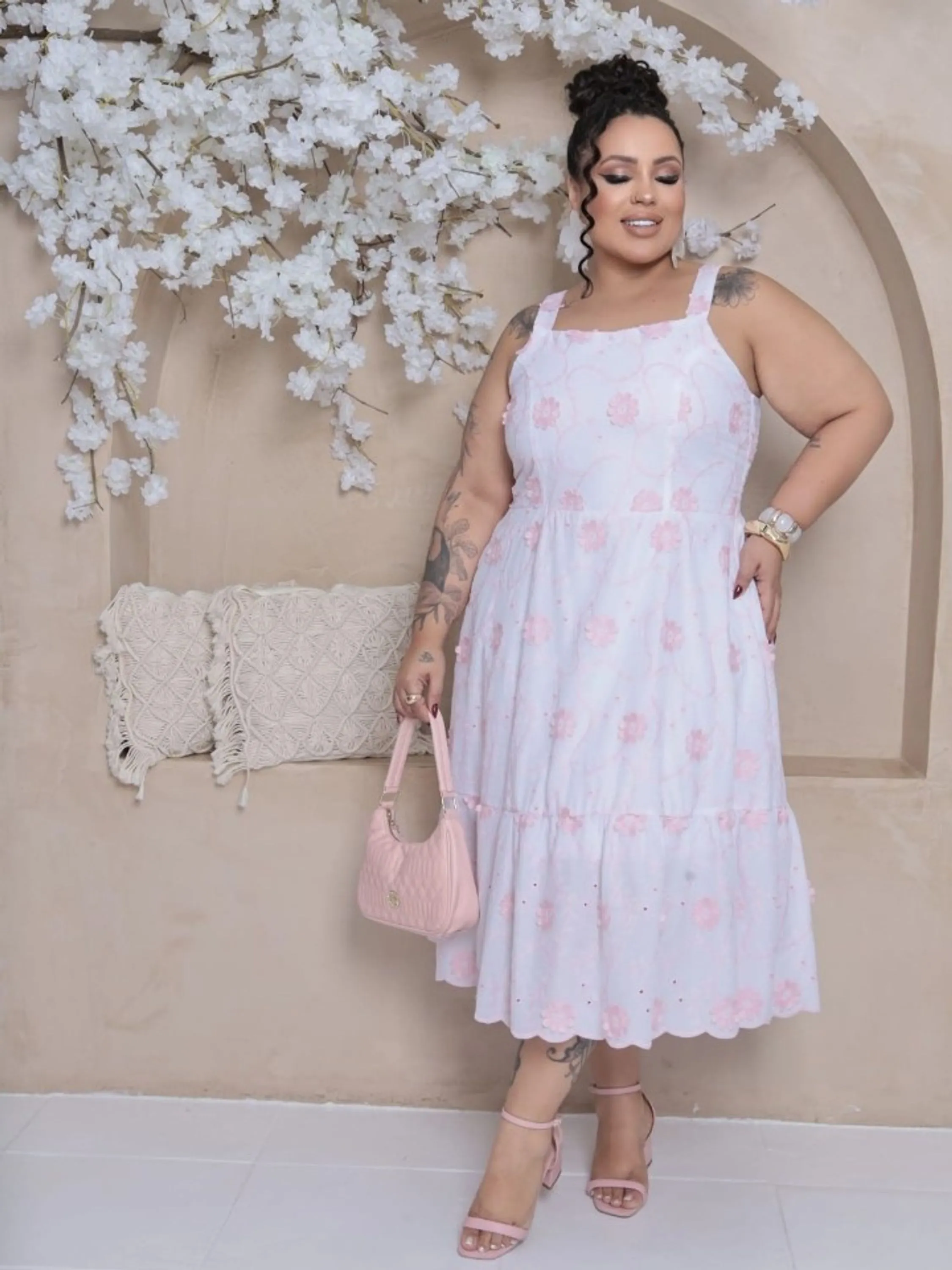 Vestido Midi feminino Plus size tecido lese (129)