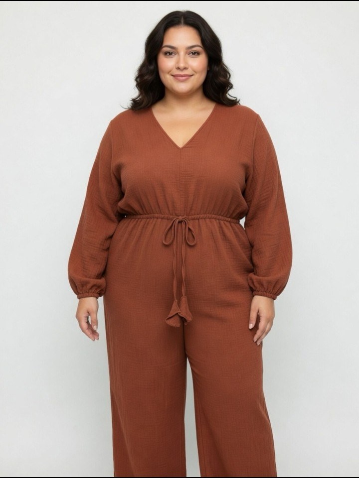 Macacão de calça e manga longa feminino Plus size (76)
