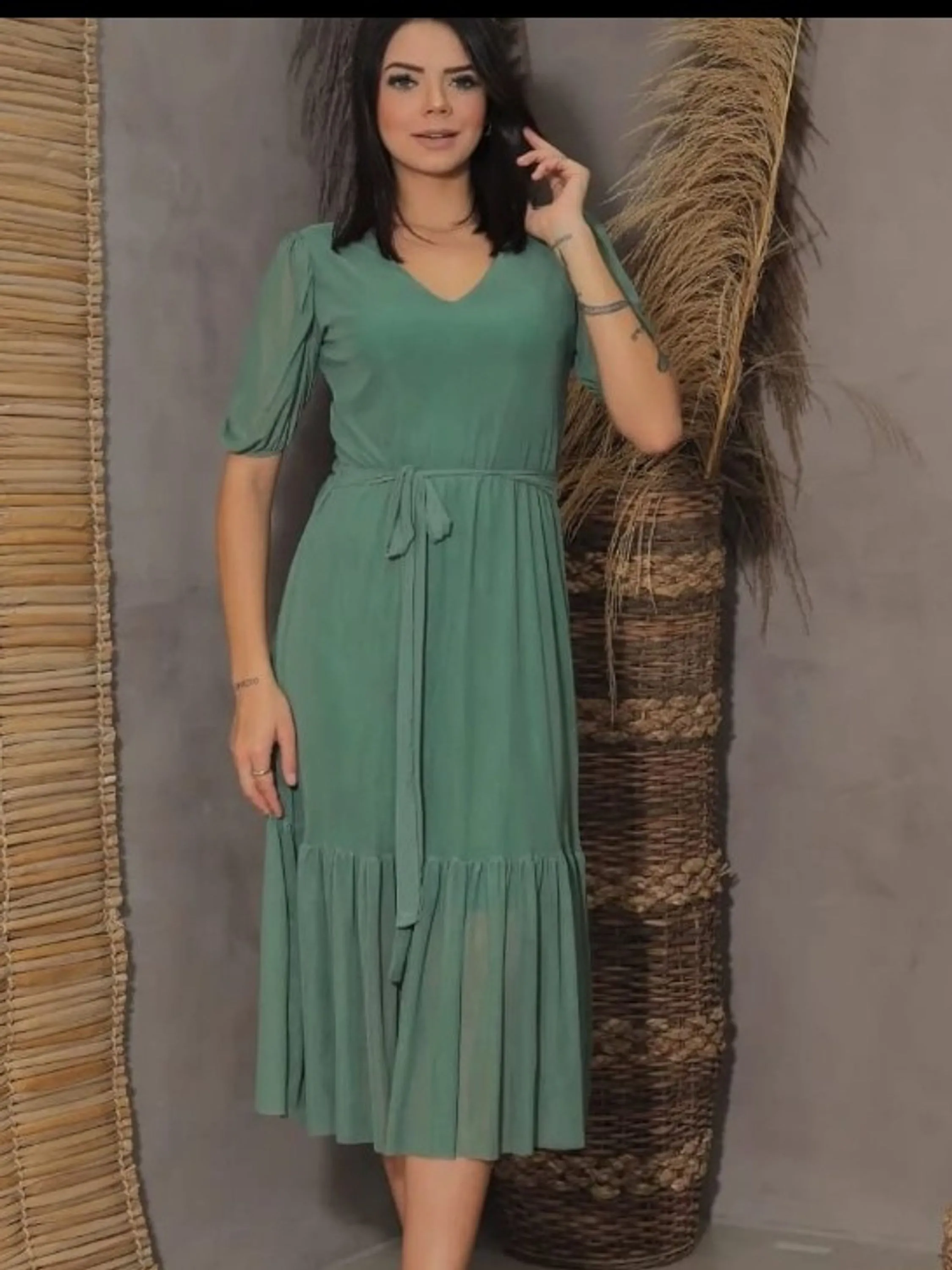 Vestido midi feminino de tule com forro helanca (139)