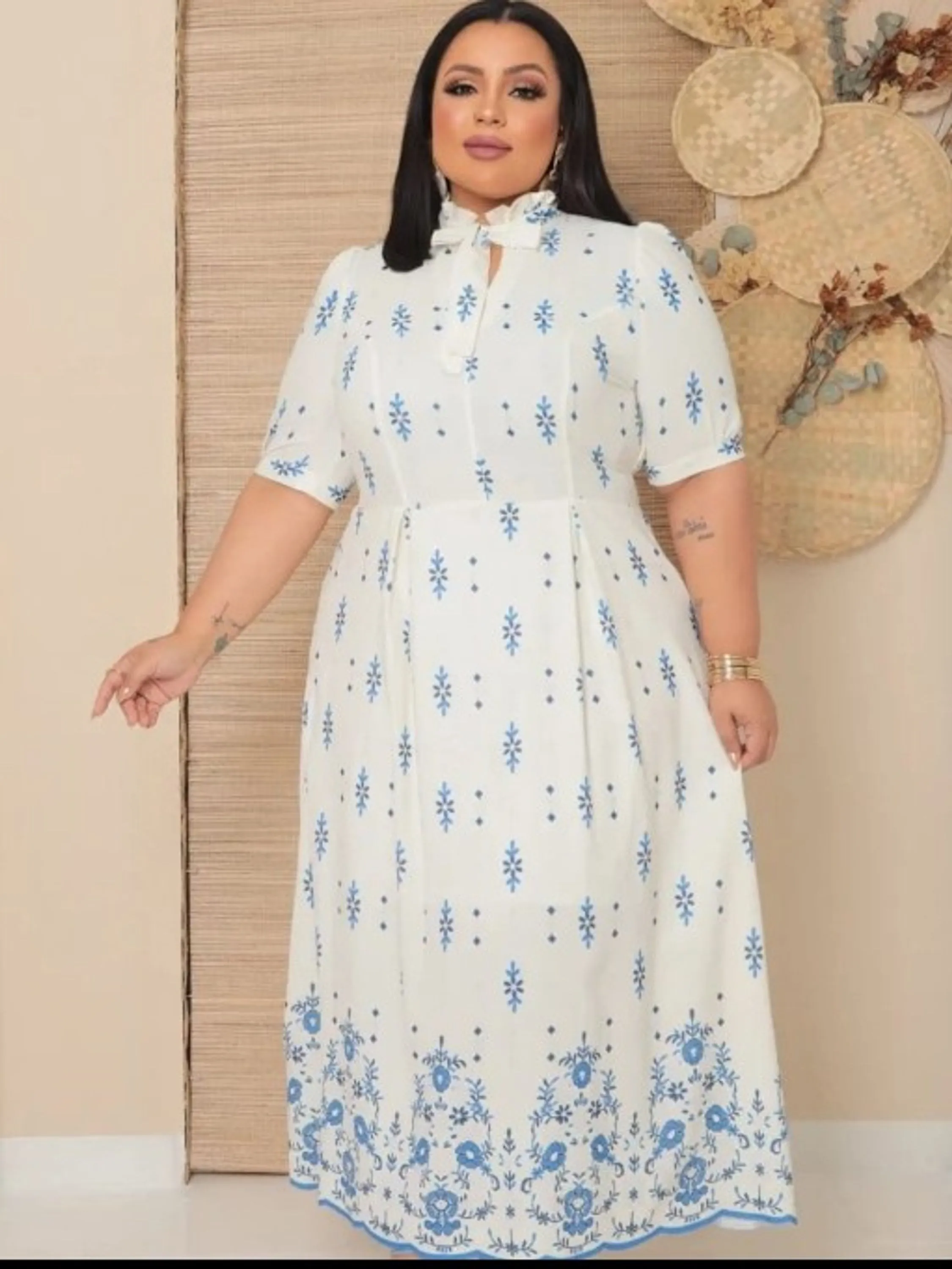 Vestido longo feminino Plus size com golinha (129)