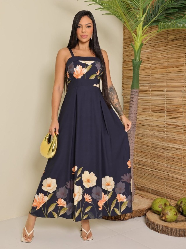 Vestido midi feminino estampado com bojo (201)
