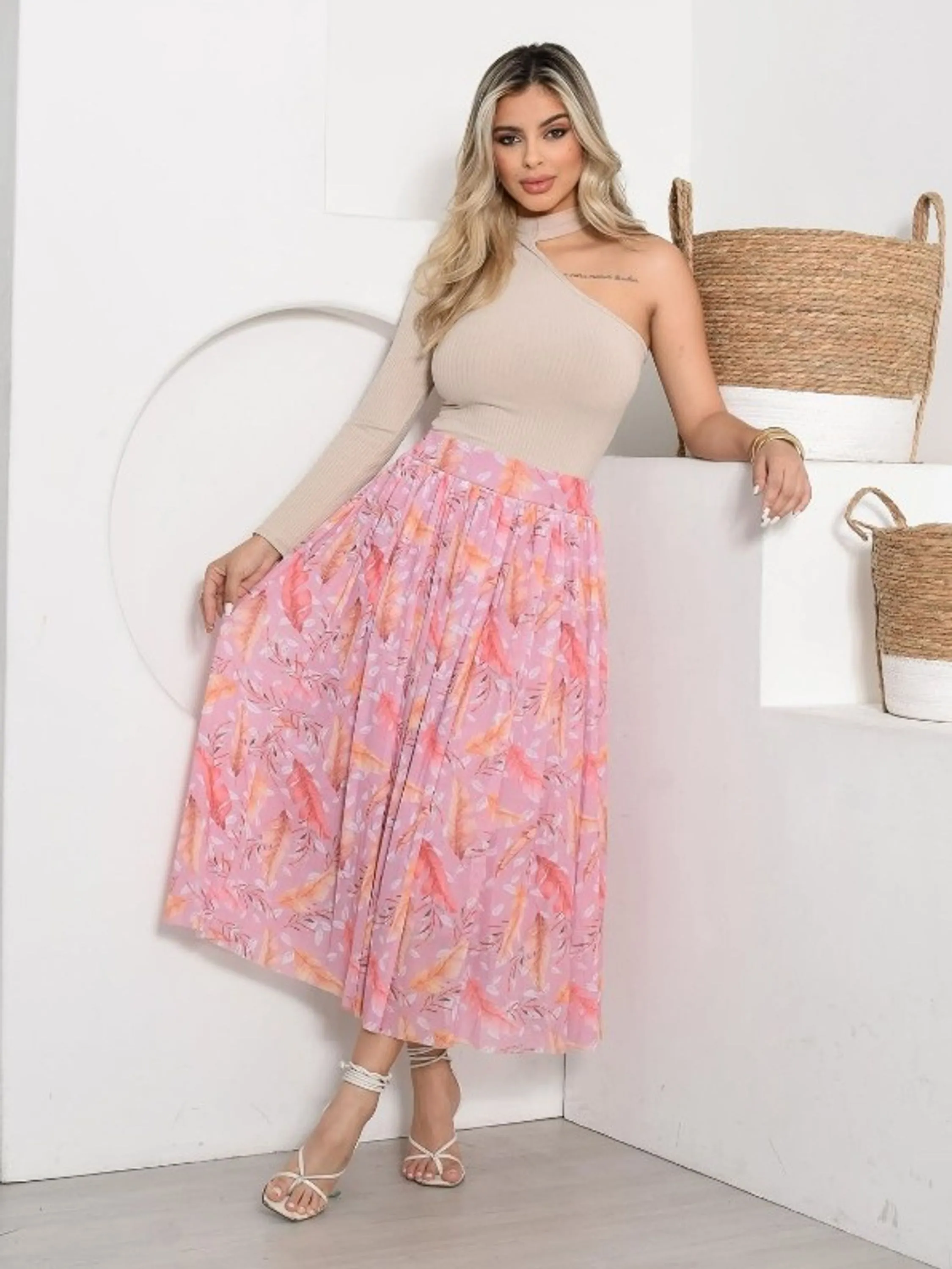 Saia tule estampada feminino com forro helanca (139)