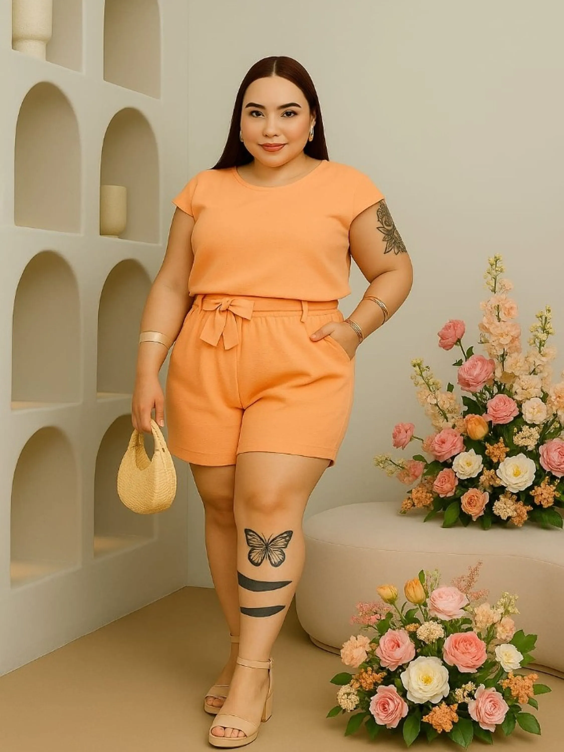 Conjunto feminino slim e plus size de shorts (148)