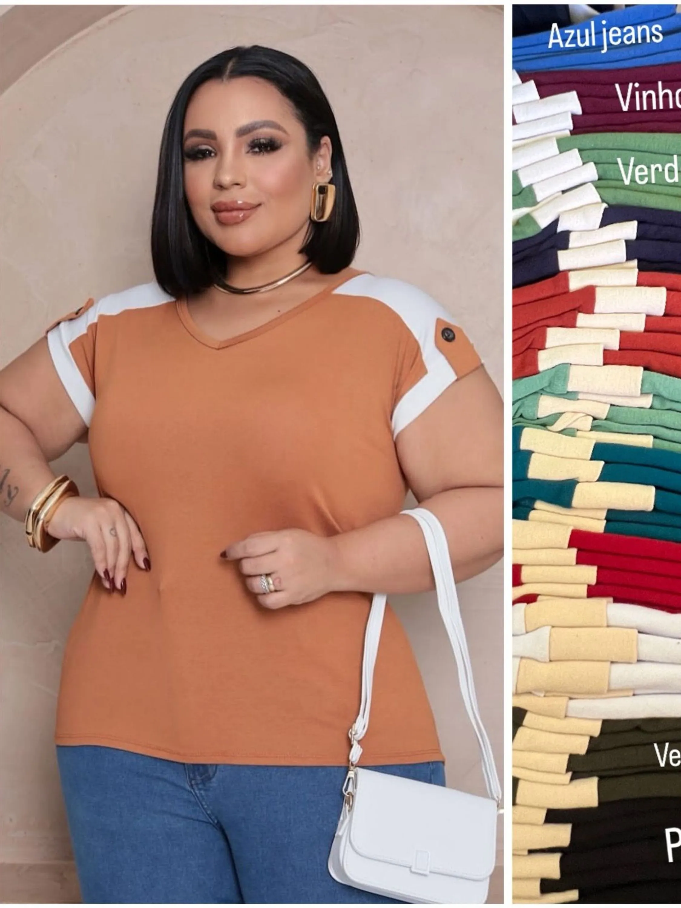 Blusa feminina Plus size manga curta (122)