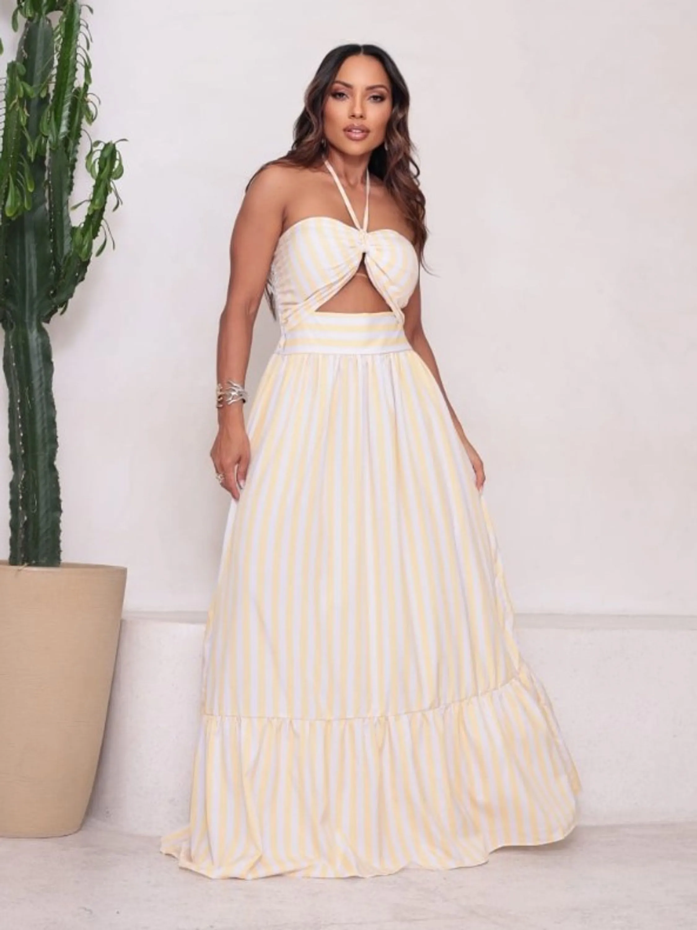 Vestido listra longo  feminino com bojo (127)