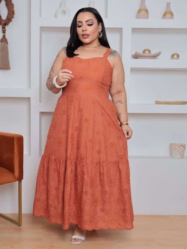 Vestido longo feminino Plus tecido lese  (129)