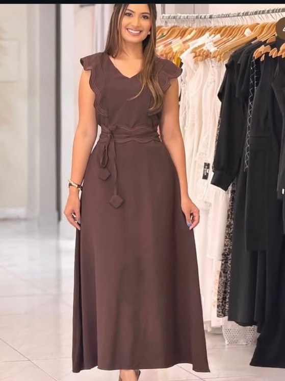 Vestido longo feminino com zíper nas costas e bojo (Gi)