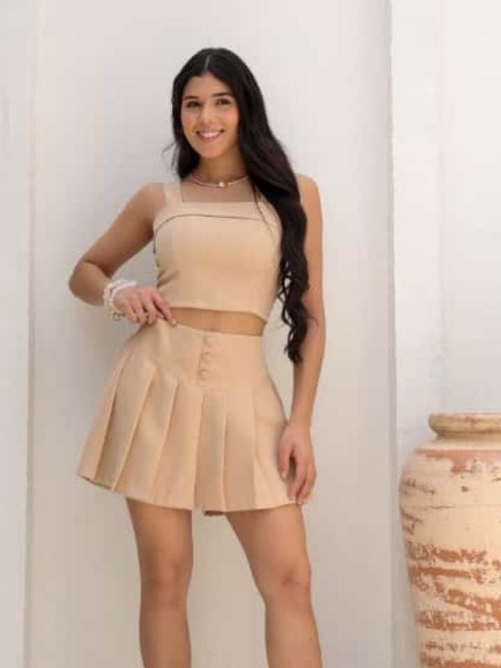 Conjunto feminino juvenil shorts saia e cropped (O)