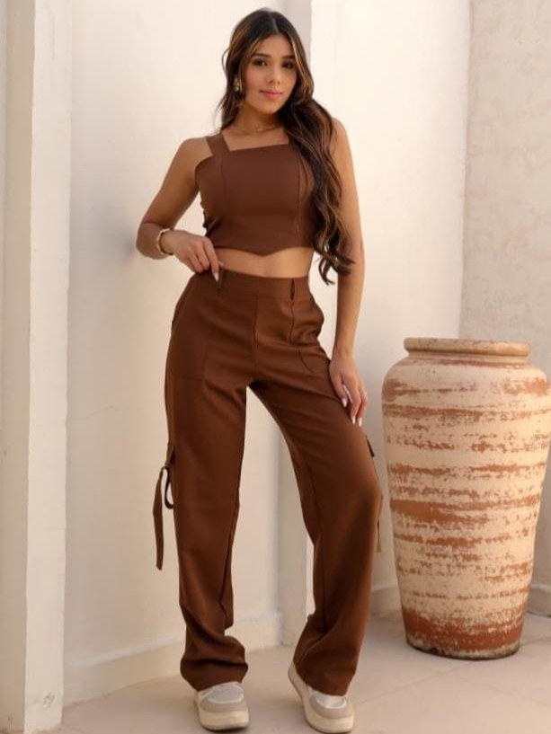 Conjunto feminino juvenil calça cargo e cropped  (O)