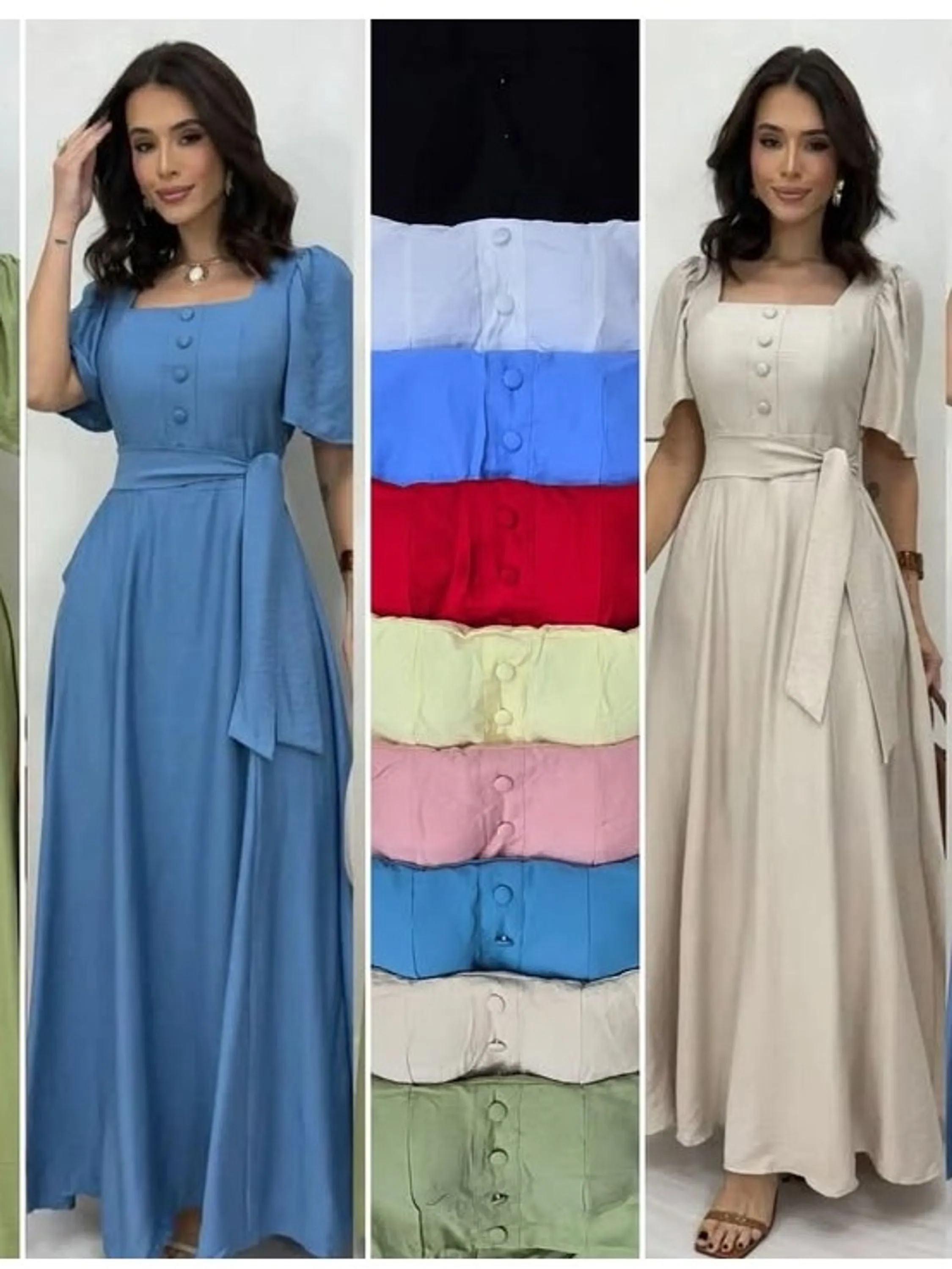 Vestido com bojo  longo de manga feminino (14)