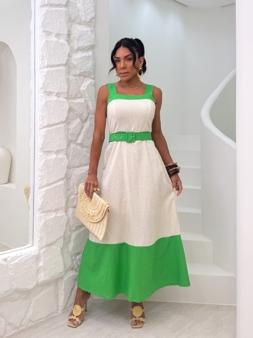 Vestido feminino 2 cores com cinto (149)