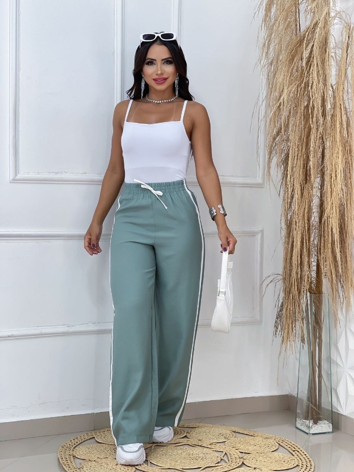 Calça pantalona com listra feminina (100)