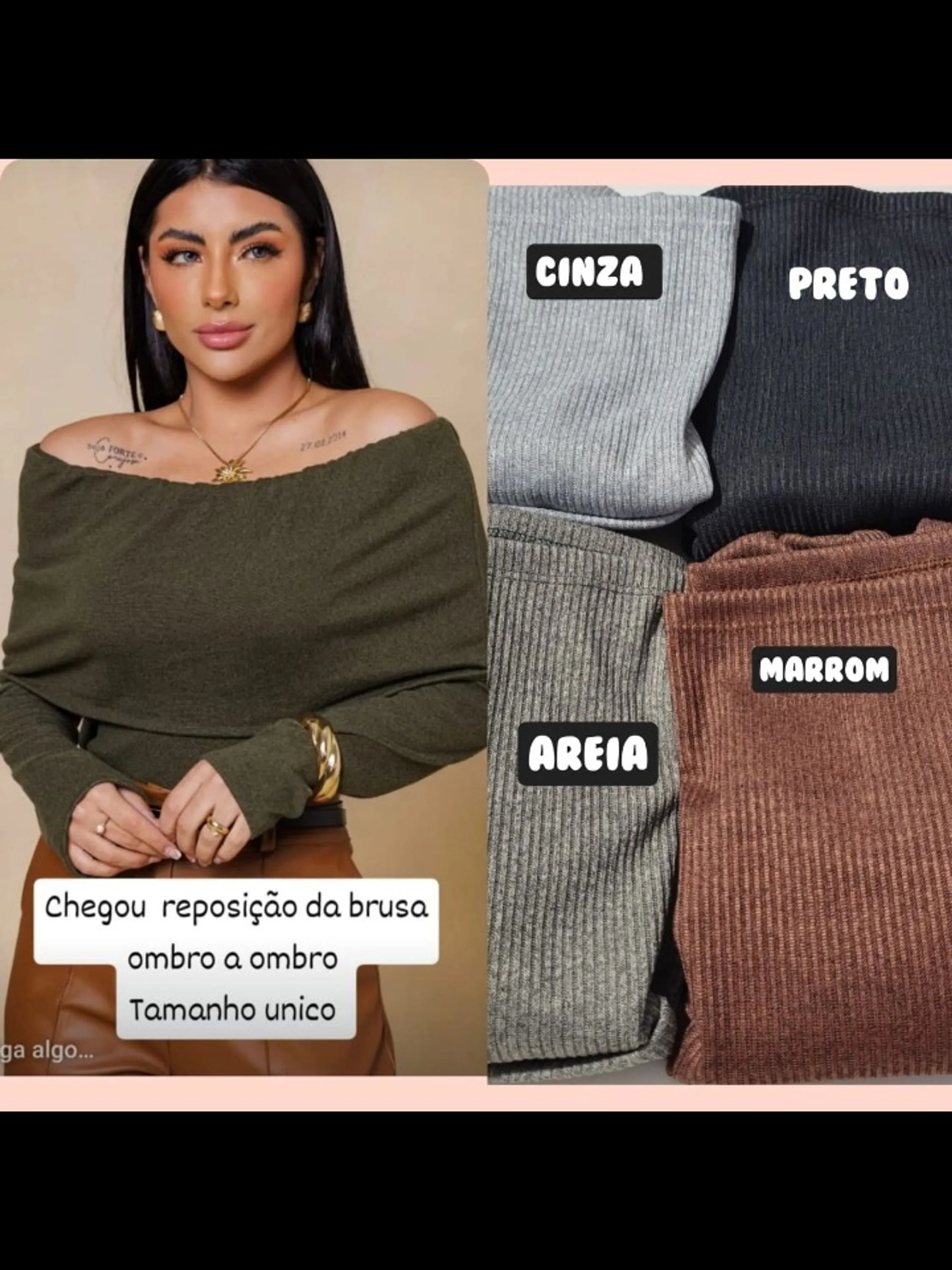 Blusa ombro a ombro tecido lanzinha canelado (66)