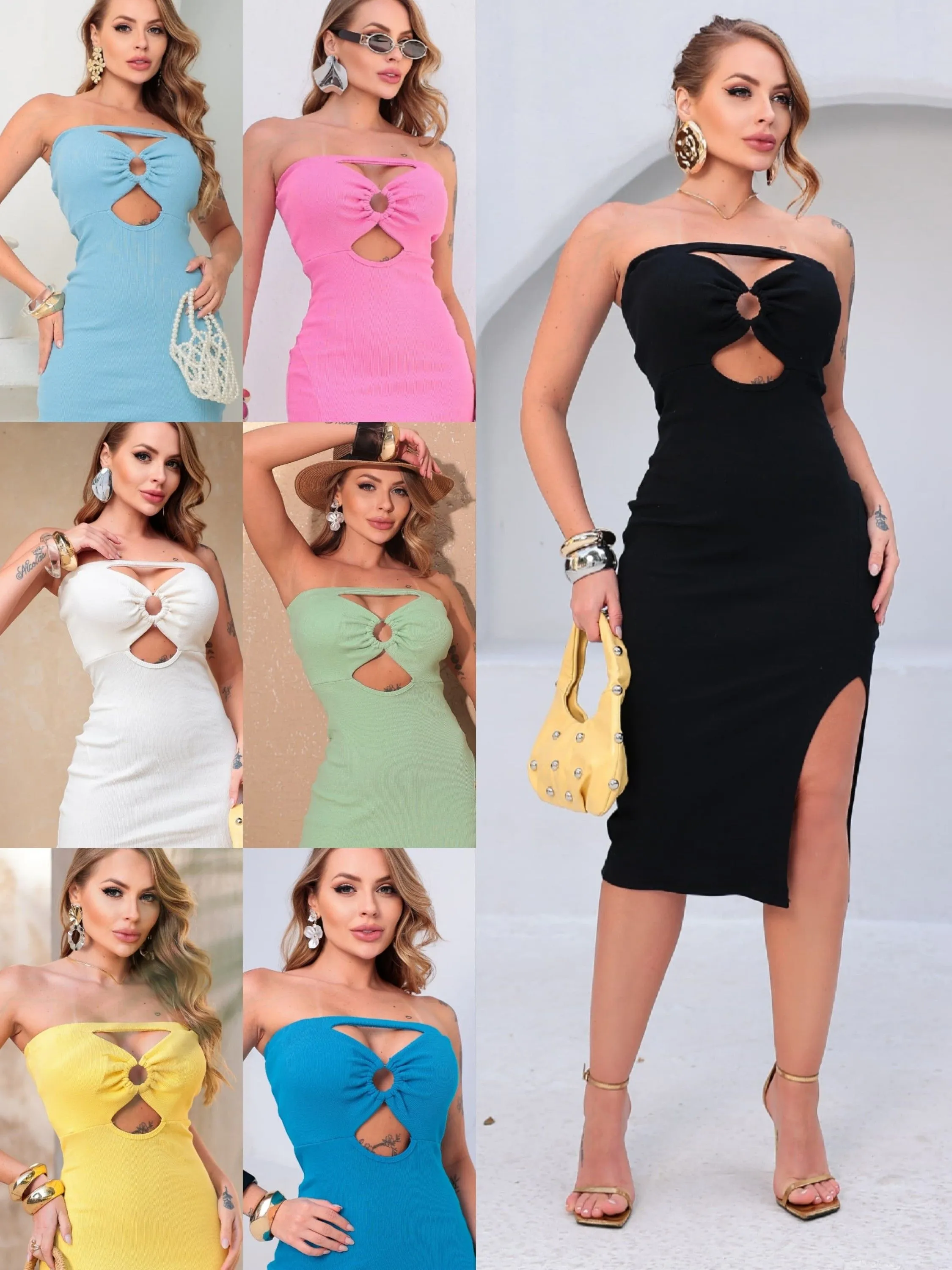 Vestido tomara que caia com fenda lateral feminino (138)