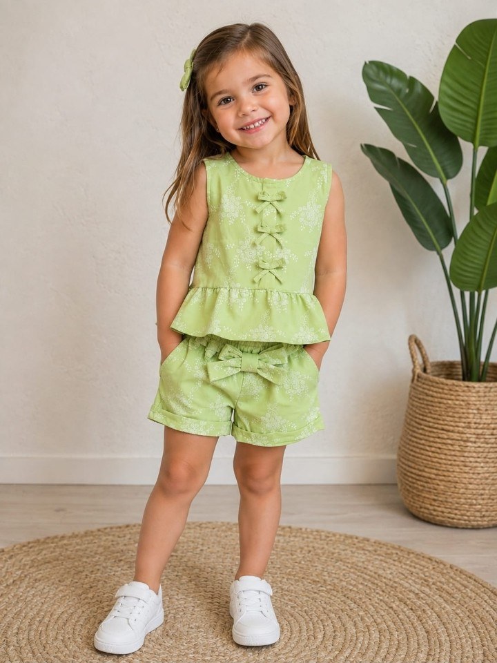Conjunto feminino infantil estampado (Azul)
