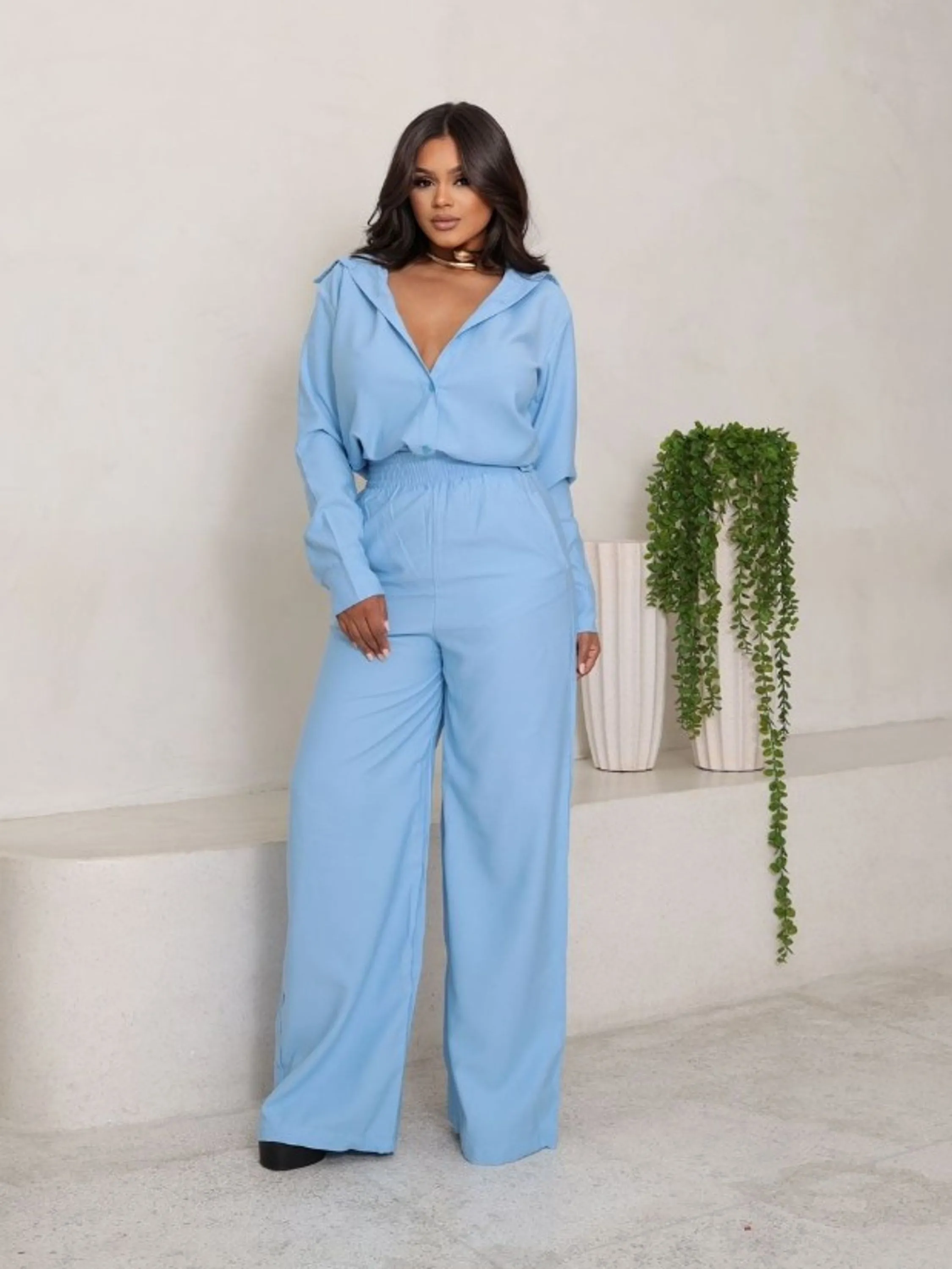 Conjunto feminino calça Pantalona e camisa (134)