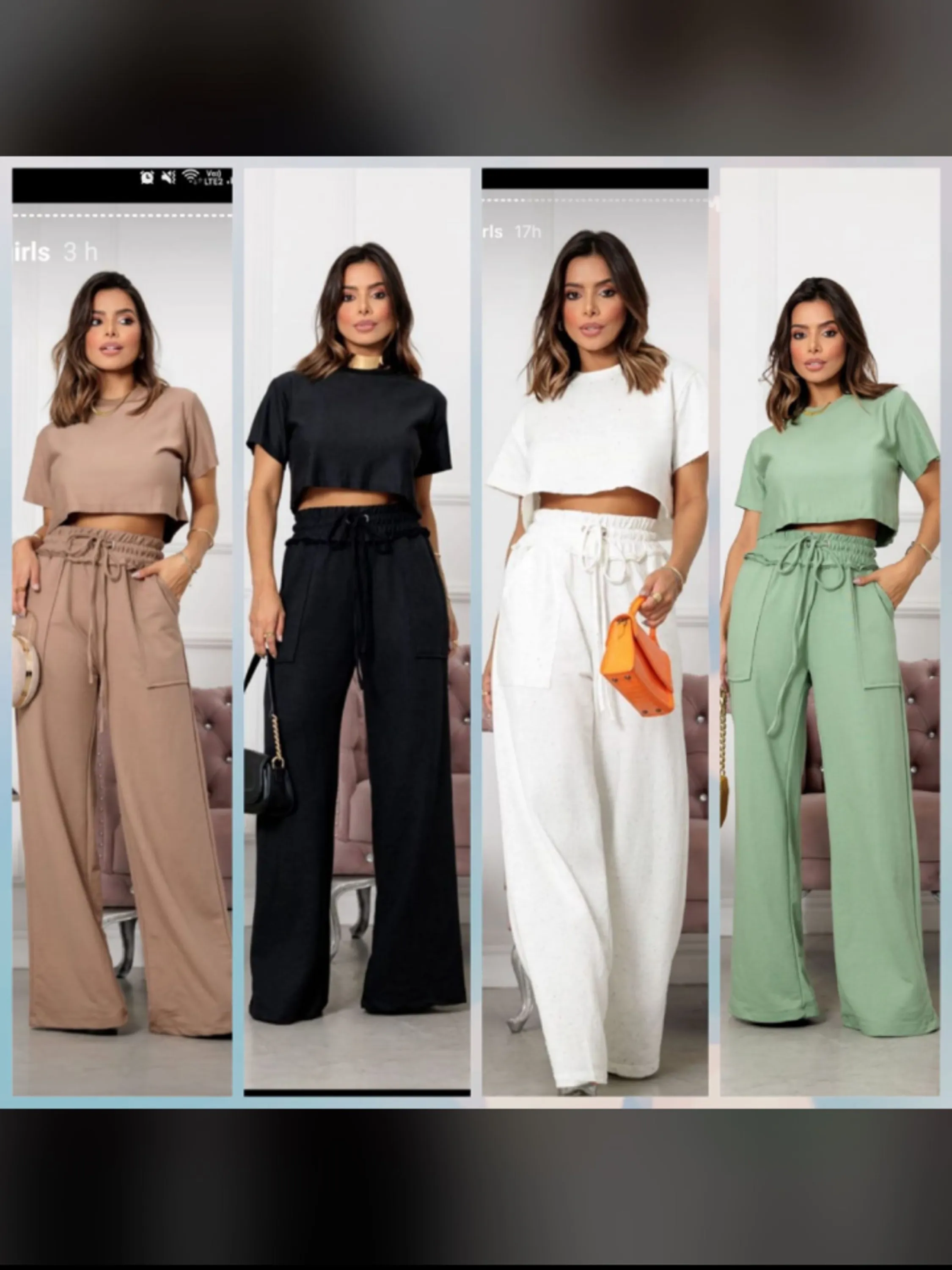 Conjunto cropped e calça Pantalona feminino