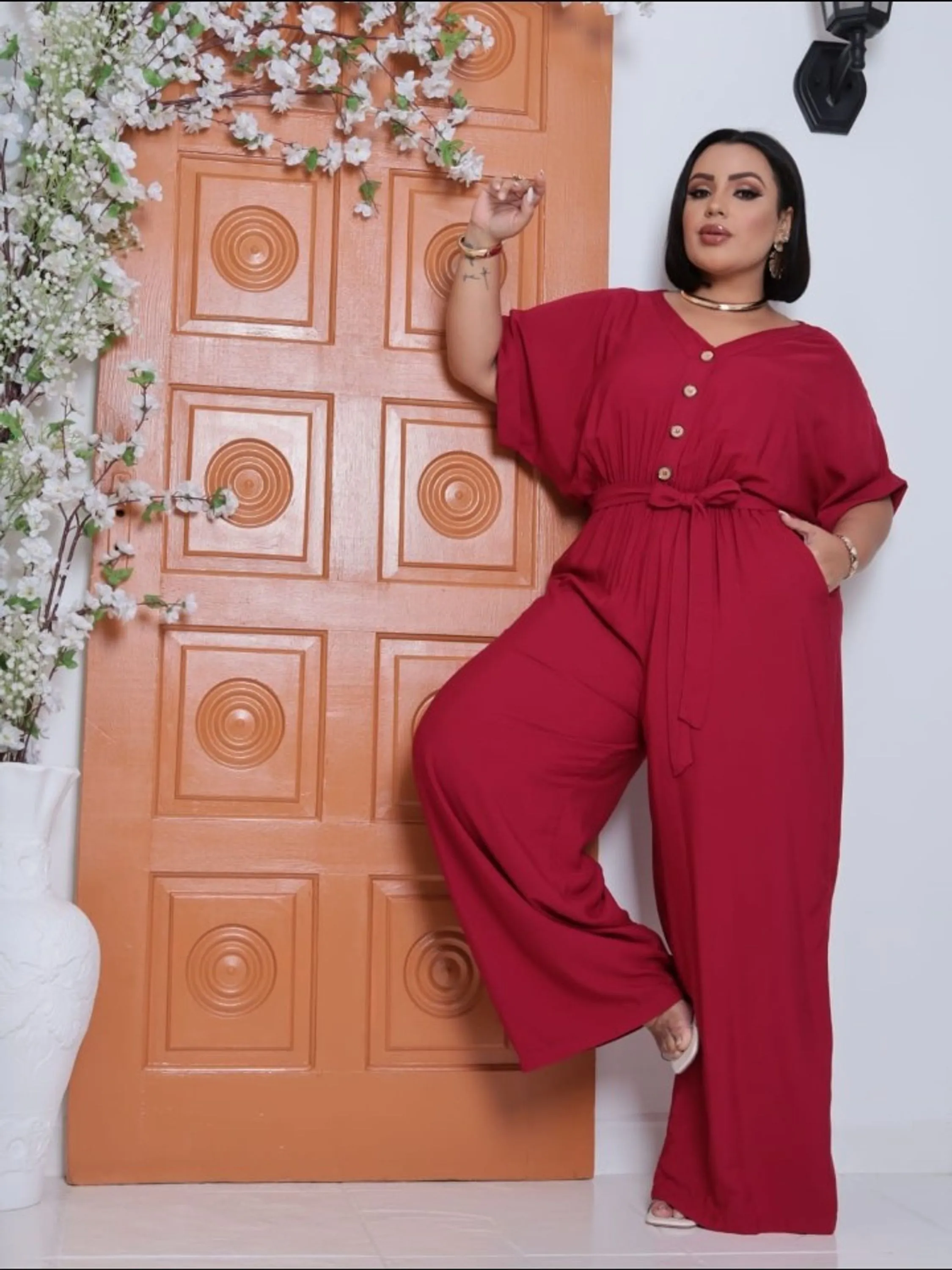 Macacão de calça feminino Plus size (141)