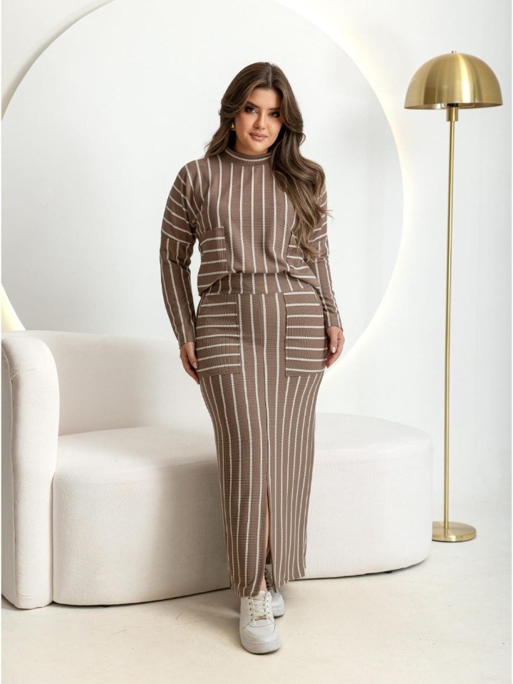 Conjunto feminino saia longa e blusinha listrado (160)