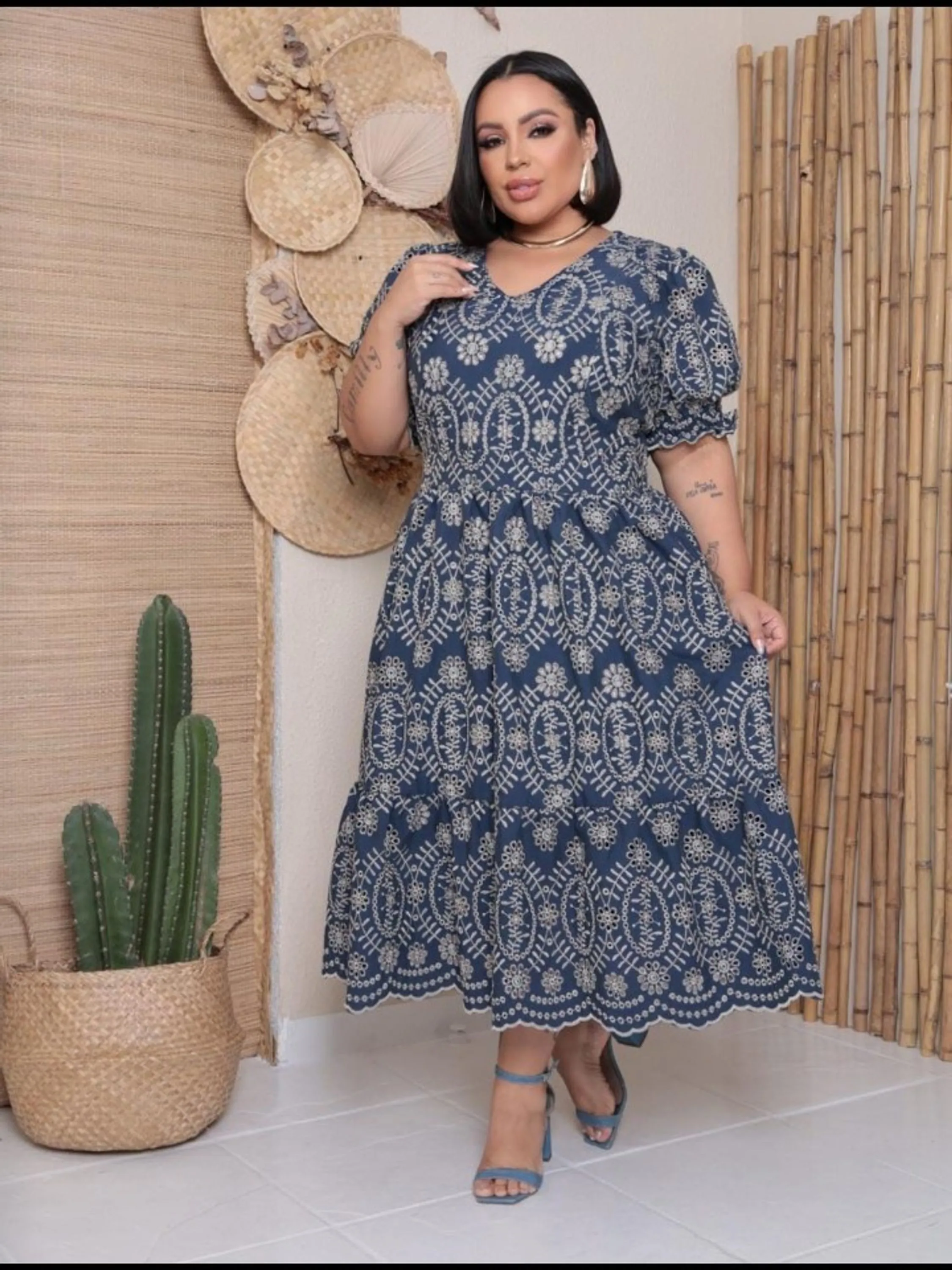 Vestido Midi feminino com manga elastex (129)