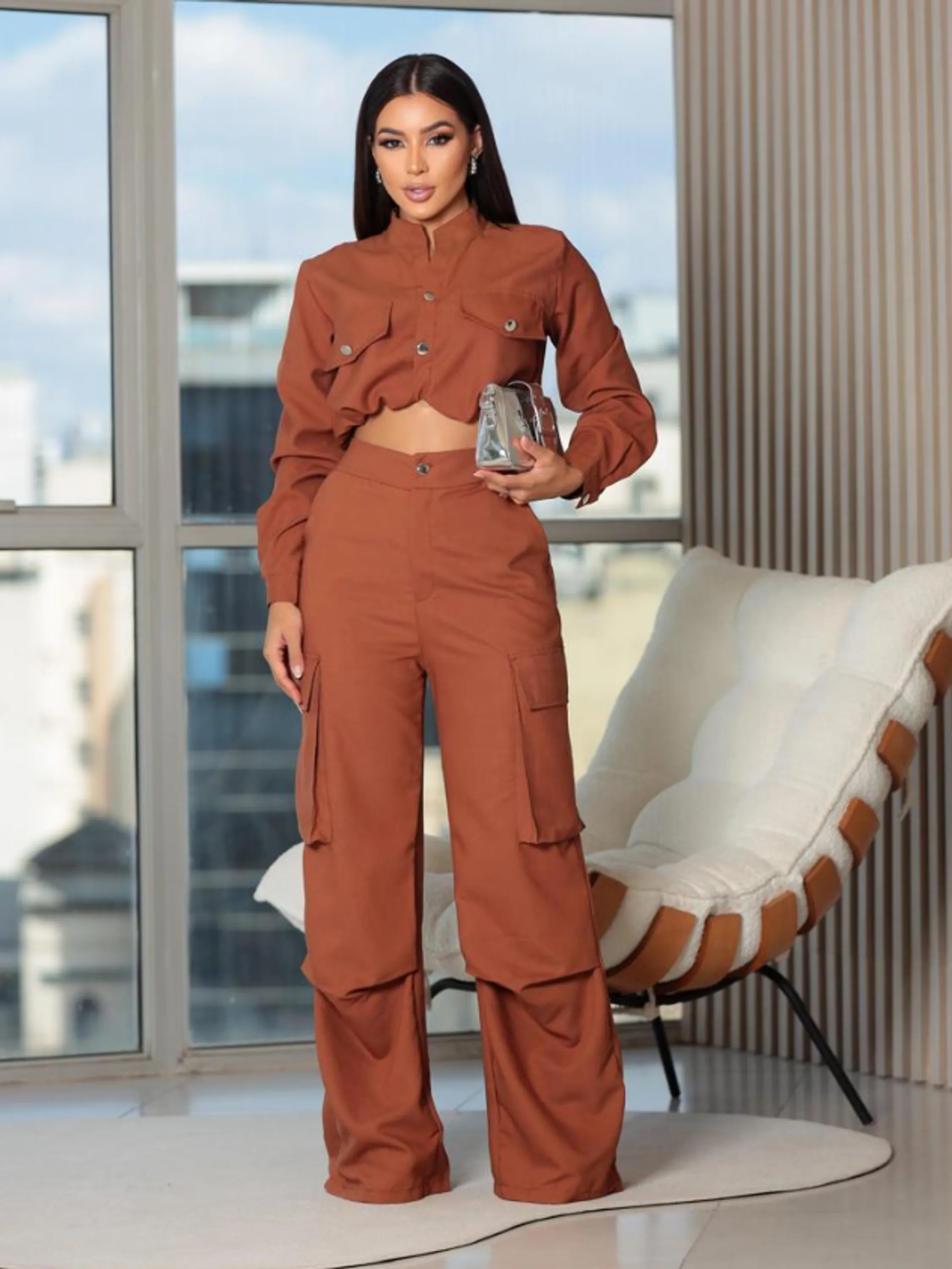 Conjunto feminino calça cargo e casaquinho (113)