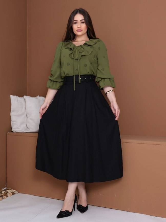 Saia  Midi de linho com cinto feminina (160)