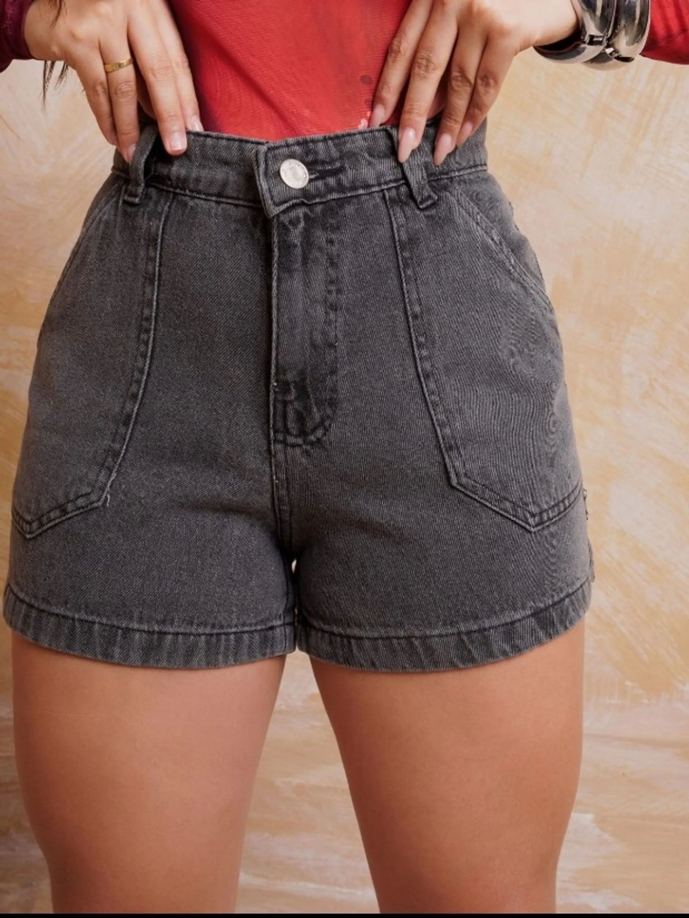 Shorts jeans feminino cintura alta