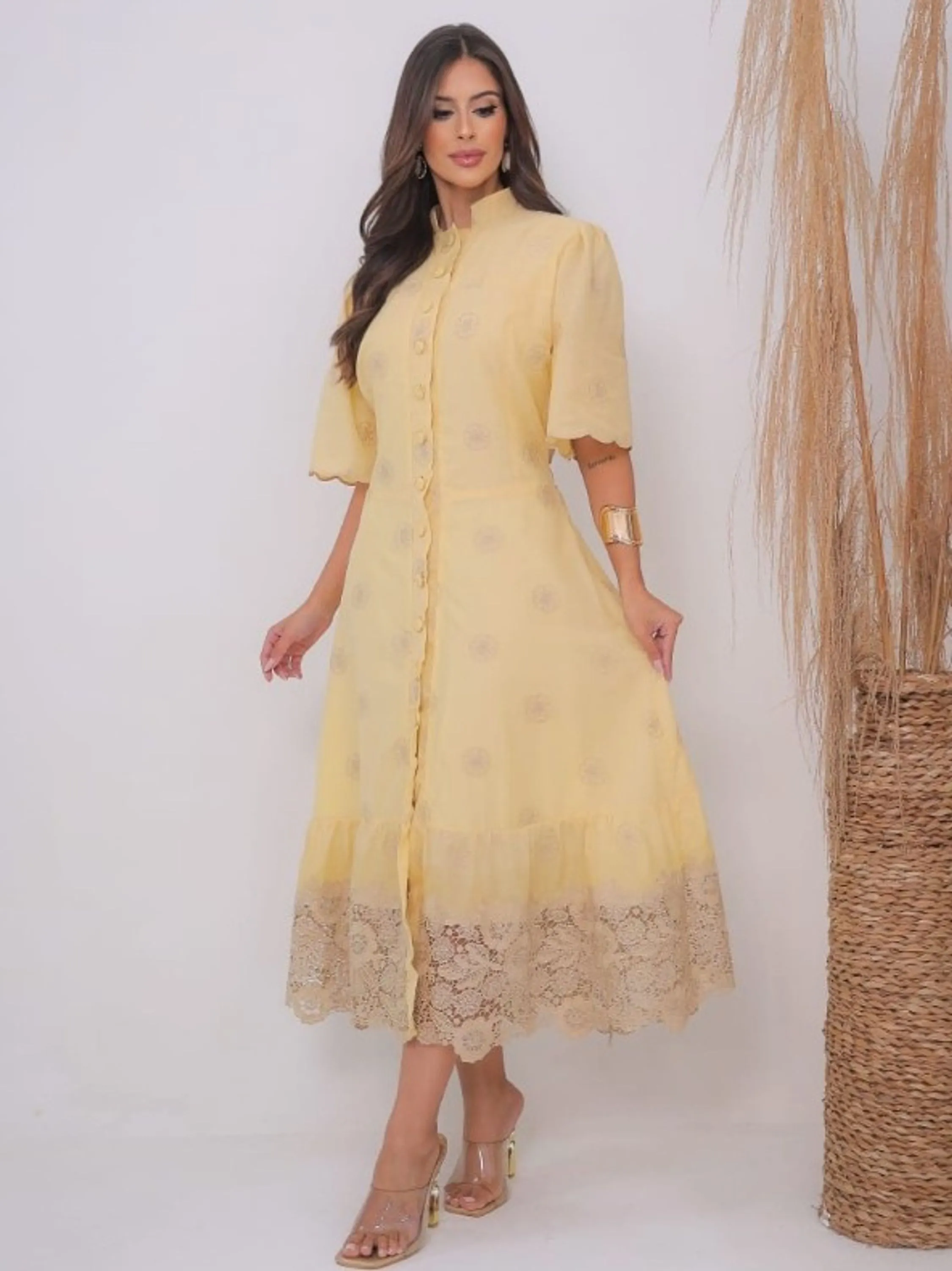 Vestido Midi feminino de lese com barrado guipir (147)