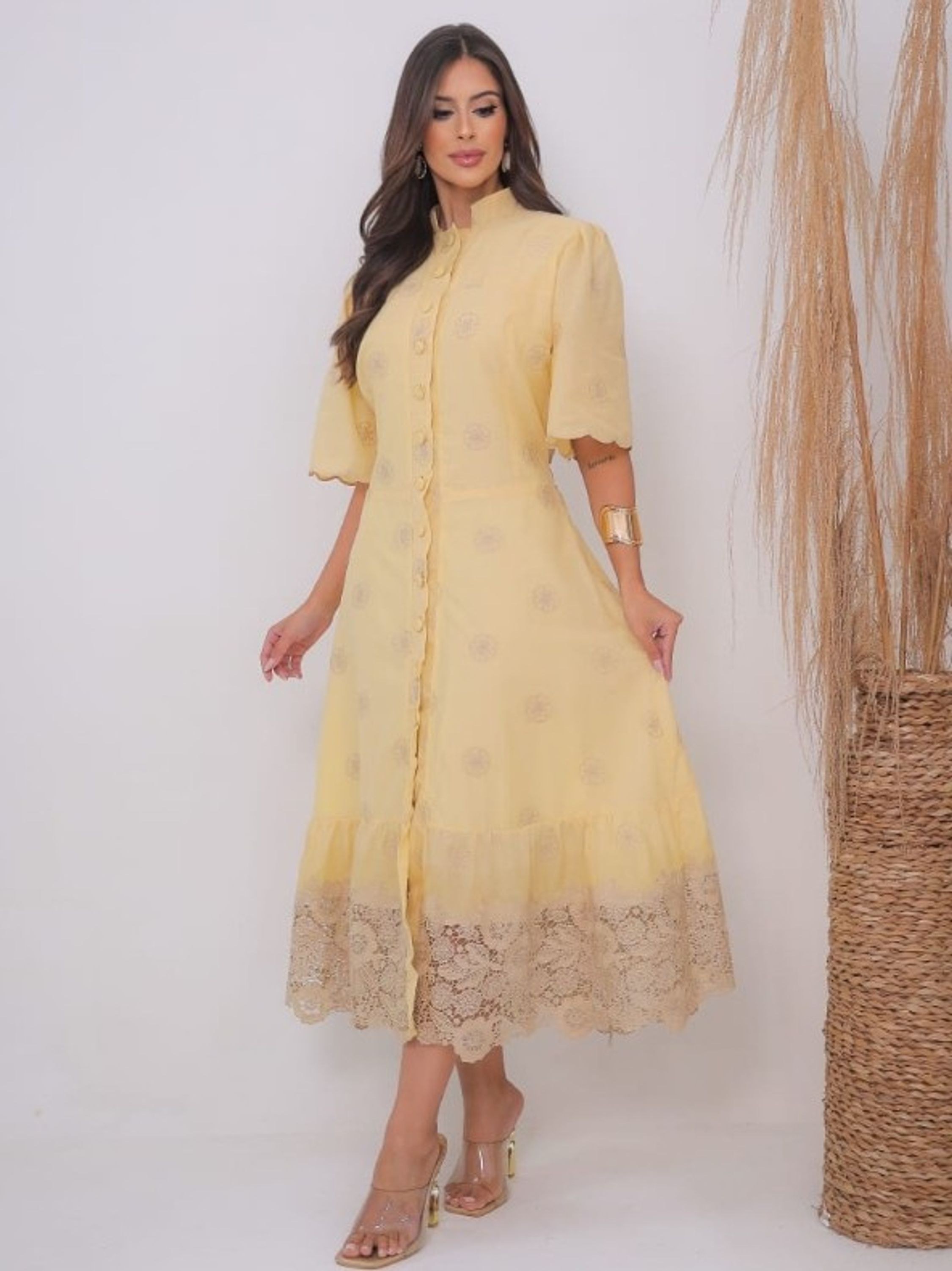 Vestido Midi feminino de lese com barrado guipir (147)