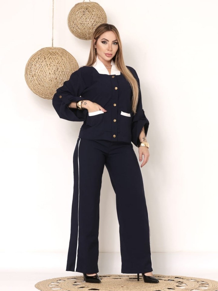 Conjunto feminino calça e camisa com bolsos (188)