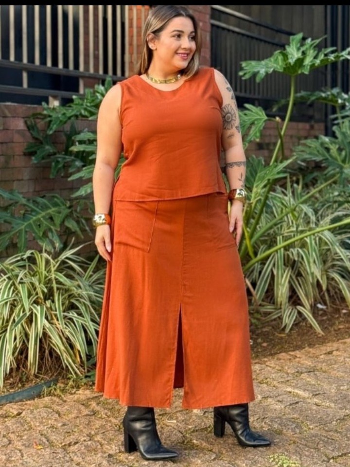 Conjunto feminino Plus size de linho (159)