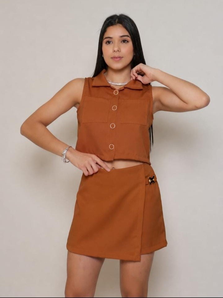Conjunto feminino juvenil shorts saia e colete (O)