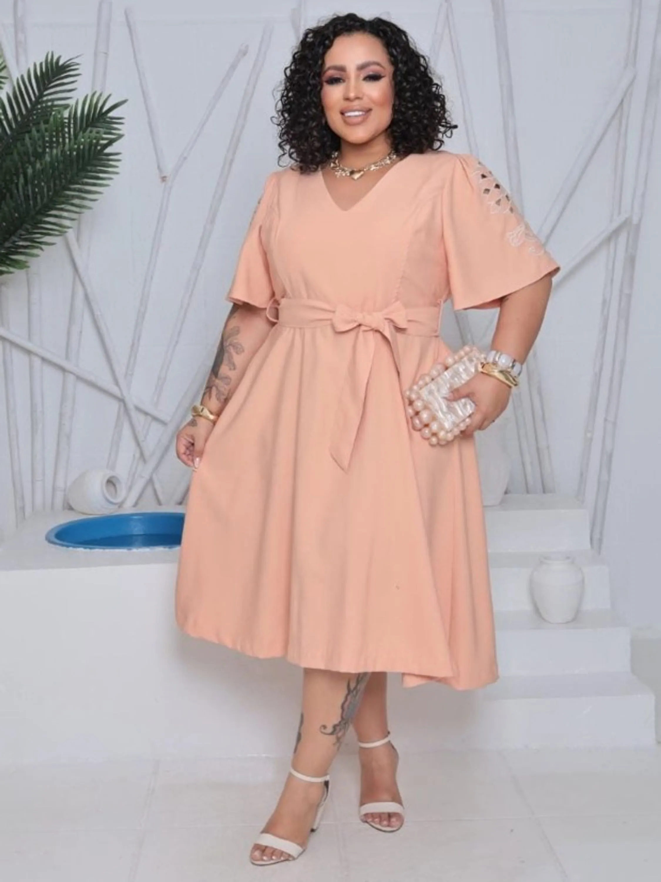 Vestido com manga feminino Plus size (129)