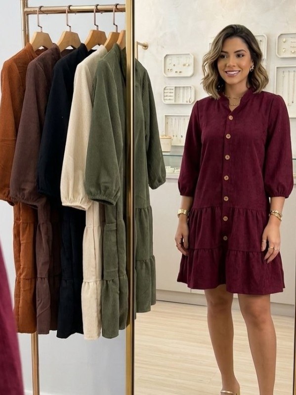 Vestido feminino com botão tamanho único (61)