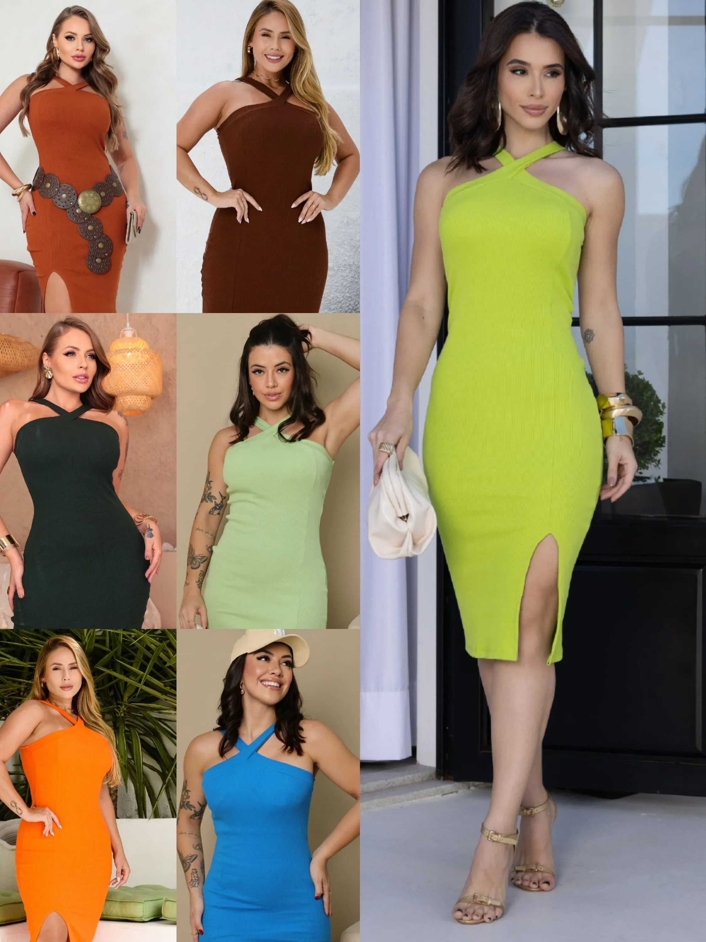 Vestido Midi com fenda feminino tecido Ribana (138)