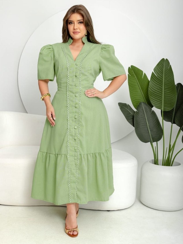 Vestido Midi feminino de linho sem lycra (147)