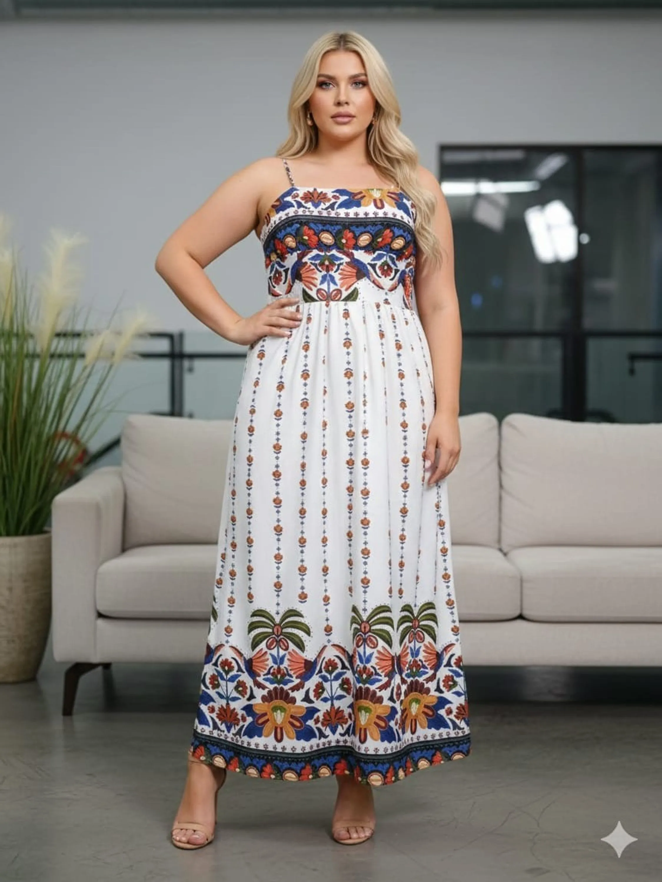 Vestido longo de alça fina